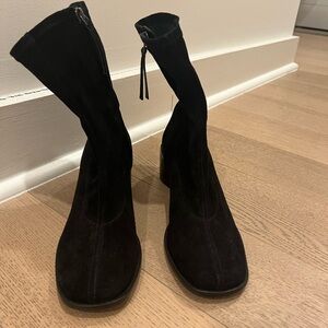 Reformation Black Suede Louie Stretch Sock Ankle Heeled Bootie Boots [Size 7]